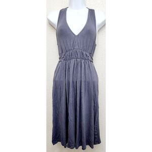 Trulli Gray V Neck Sleeveless Pleated Front Mini Dress Small Tie Back Flowy Soft